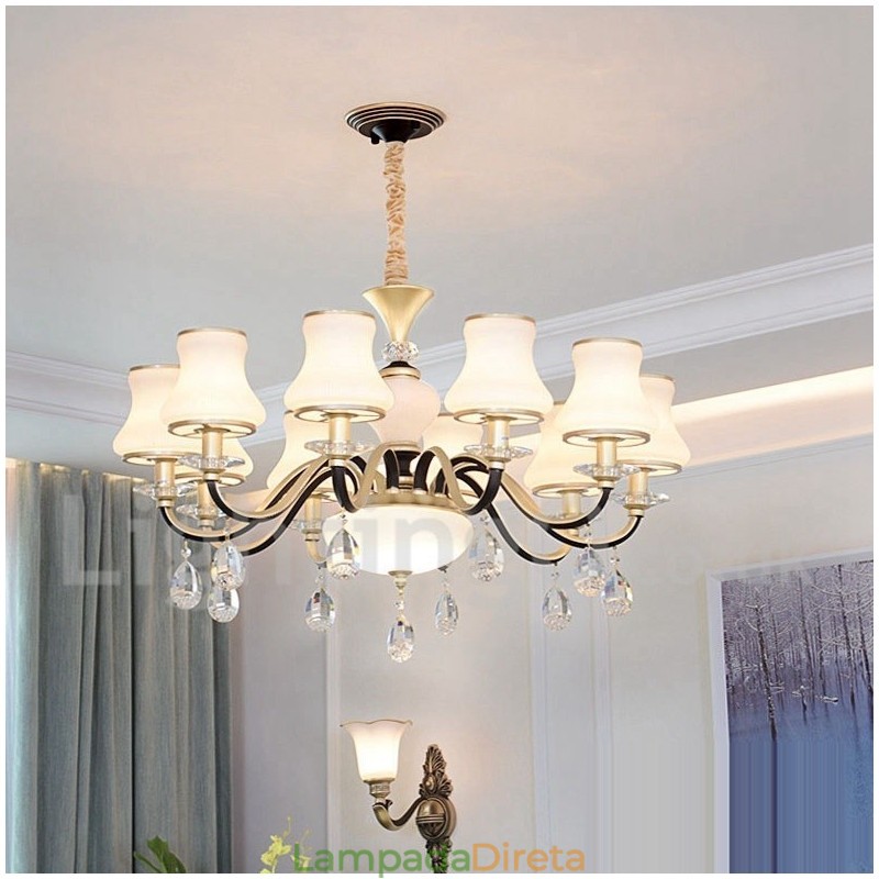 Lustre de cristal de luxo retrô rústico com cúpula de vidro