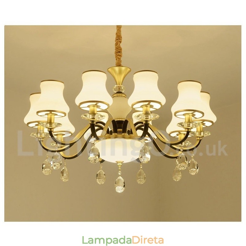 Lustre de cristal de luxo retrô rústico com cúpula de vidro