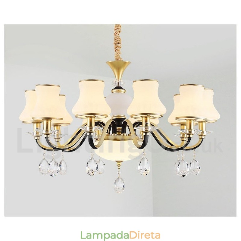 Lustre de cristal de luxo retrô rústico com cúpula de vidro