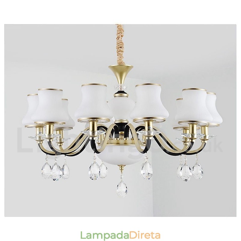Lustre de cristal de luxo retrô rústico com cúpula de vidro