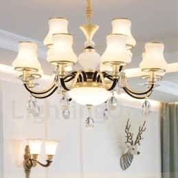 Lustre de cristal de luxo retrô rústico de 12 luzes com cúpula de vidro