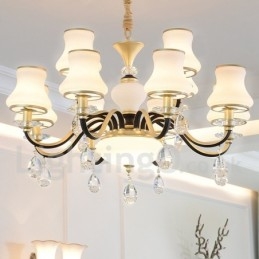Lustre de cristal de luxo retrô rústico de 12 luzes com cúpula de vidro