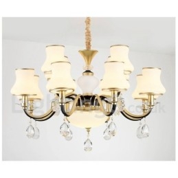 Lustre de cristal de luxo retrô rústico de 12 luzes com cúpula de vidro