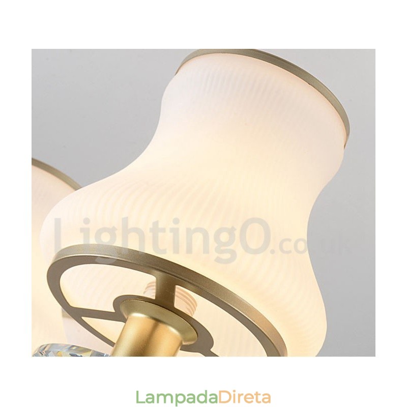 Lustre de cristal de luxo retrô rústico de 12 luzes com cúpula de vidro