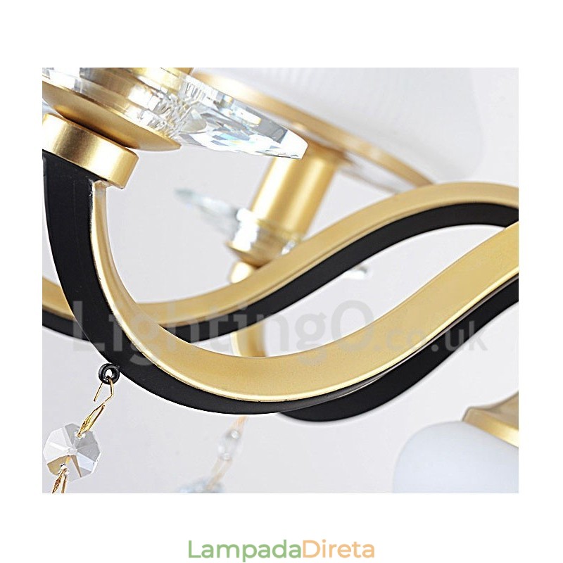 Lustre de cristal de luxo retrô rústico de 12 luzes com cúpula de vidro