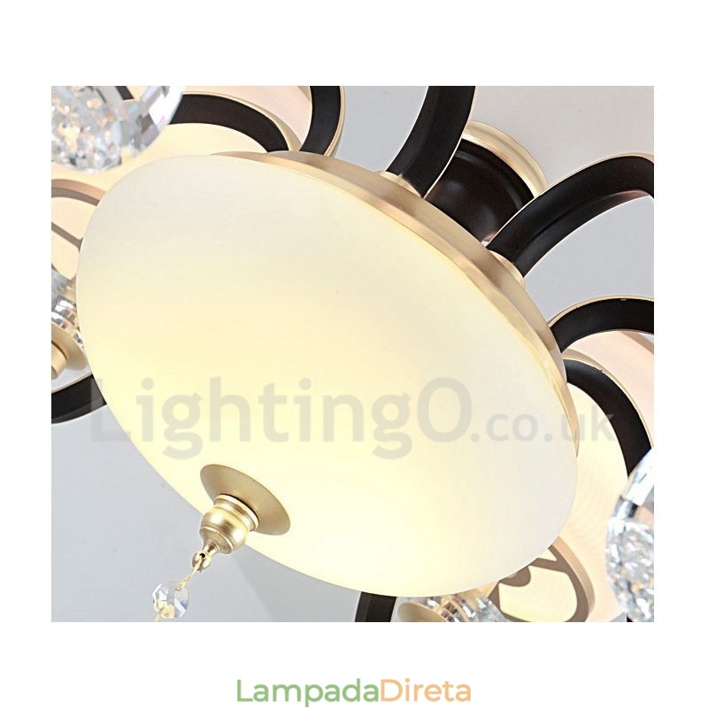 Lustre de cristal de luxo retrô rústico de 12 luzes com cúpula de vidro