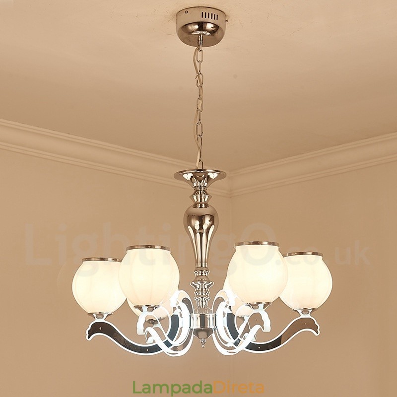 Lustre moderno e contemporâneo de luxo com 6 luzes e cúpula de vidro