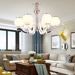Lustre moderno e contemporâneo de luxo com 6 luzes e cúpula de vidro