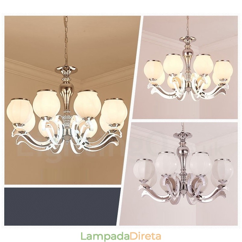 Lustre pendente de luxo contemporâneo moderno de 8 luzes com cúpula de vidro