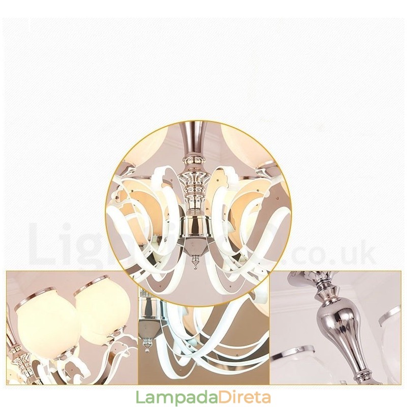 Lustre pendente de luxo contemporâneo moderno de 8 luzes com cúpula de vidro
