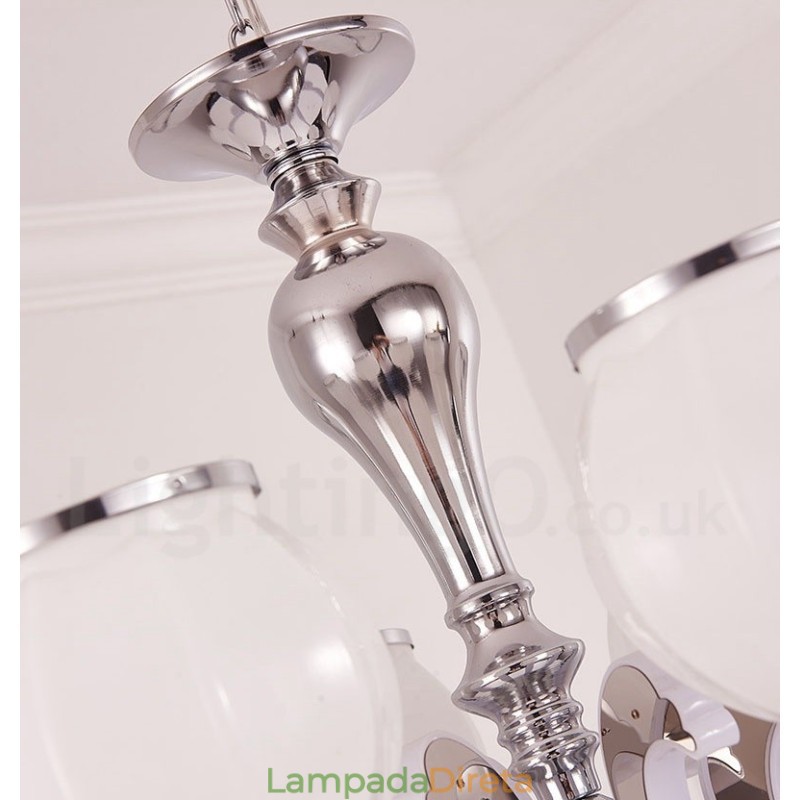 Lustre pendente de luxo contemporâneo moderno de 8 luzes com cúpula de vidro