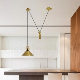 Luminária pendente estilo nórdico moderno contemporâneo de cobre puro, luminária de teto de latão com elevação e queda