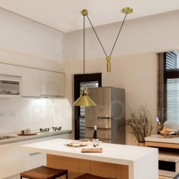 Luminária pendente estilo nórdico moderno contemporâneo de cobre puro, luminária de teto de latão com elevação e queda