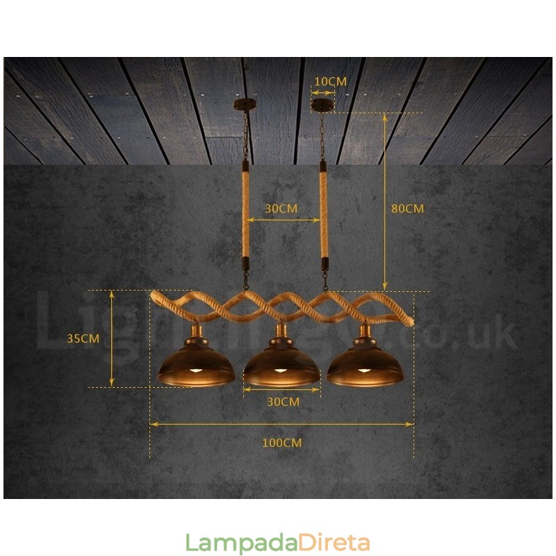 Luminária de teto com 3 luzes pendentes