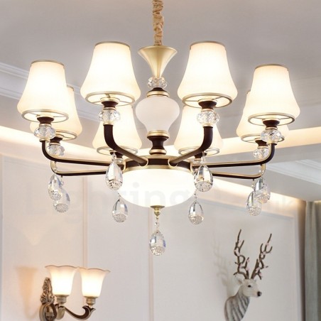 Lustre moderno contemporâneo retrô de luxo em cristal com abajur de vidro Lustre moderno contemporâneo retrô de luxo em cristal com abajur de vidro