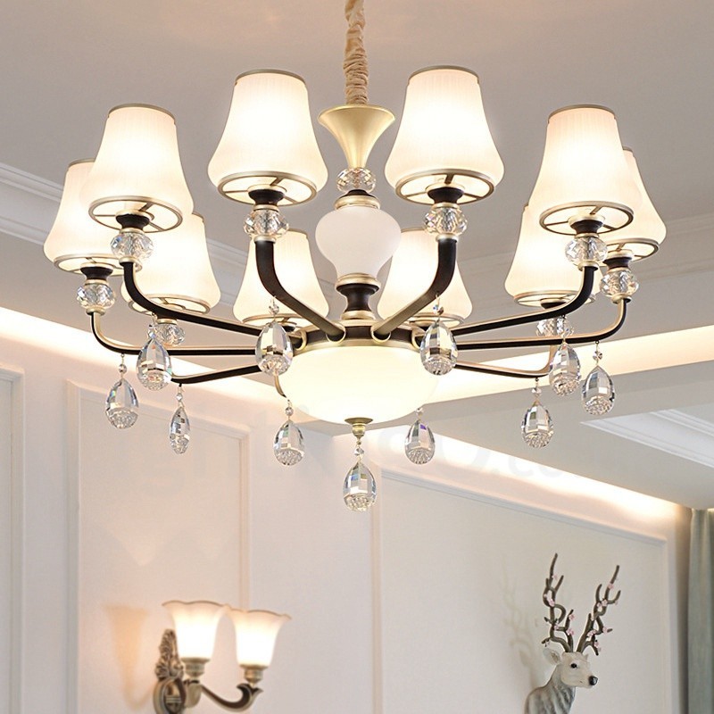 Lustre moderno contemporâneo retrô de luxo em cristal com abajur de vidro
