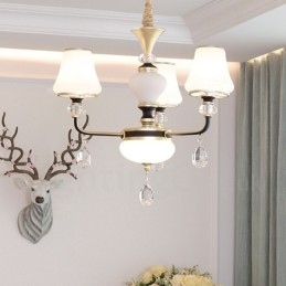 Lustre moderno contemporâneo retrô de luxo em cristal com abajur de vidro