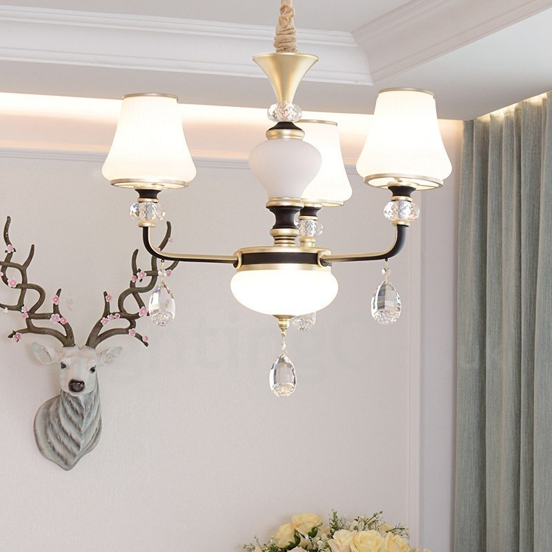 Lustre moderno contemporâneo retrô de luxo em cristal com abajur de vidro