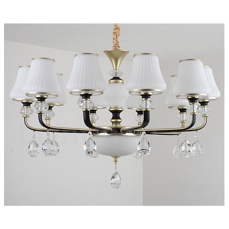 Lustre moderno contemporâneo retrô de luxo em cristal com abajur de vidro