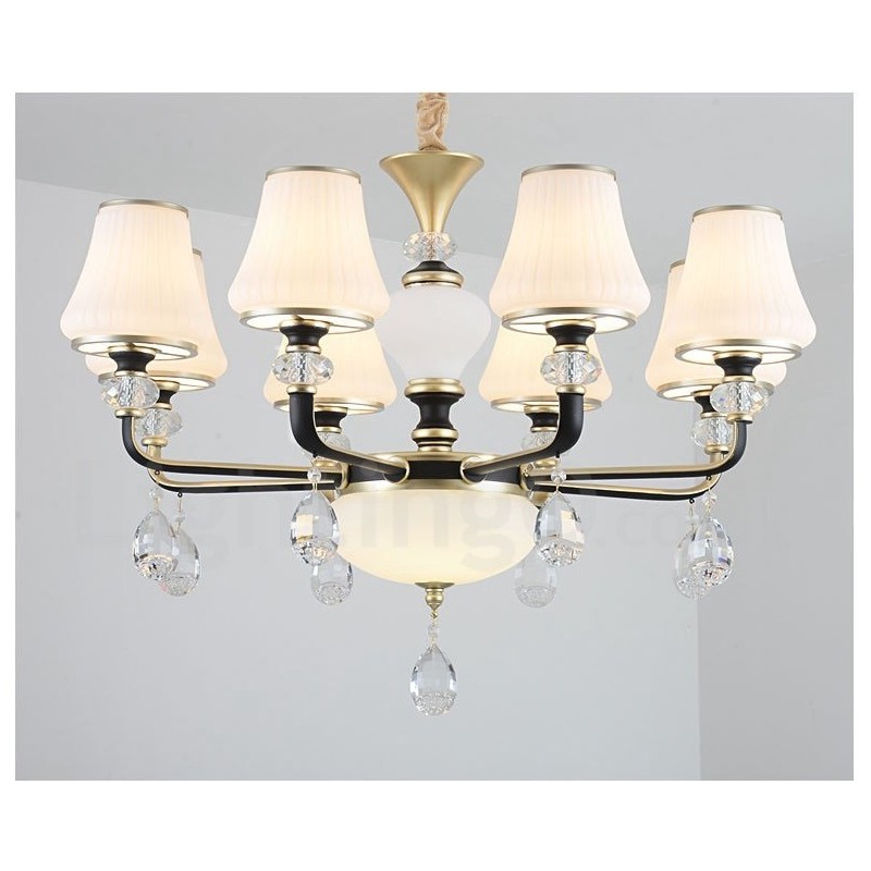 Lustre moderno contemporâneo retrô de luxo em cristal com abajur de vidro