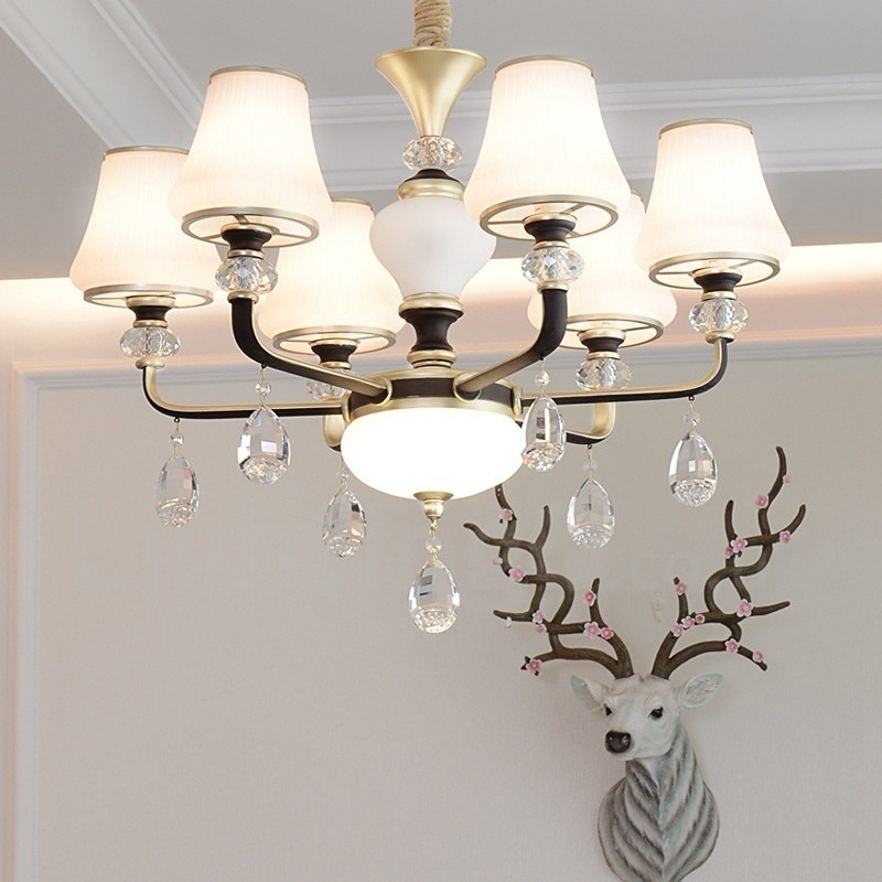 Lustre moderno contemporâneo retrô de luxo em cristal com abajur de vidro