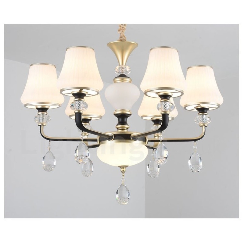 Lustre moderno contemporâneo retrô de luxo em cristal com abajur de vidro