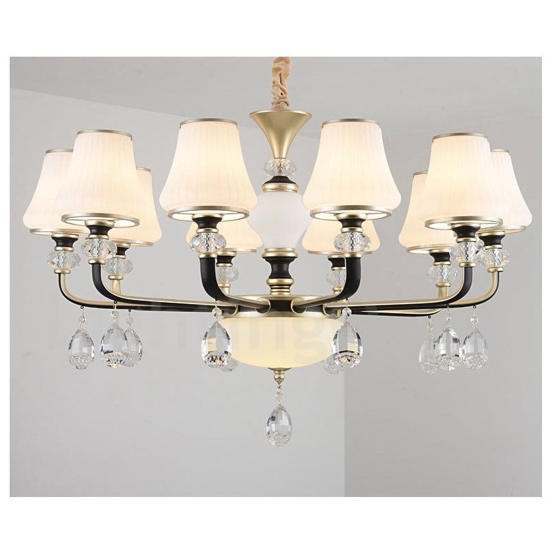 Lustre moderno contemporâneo retrô de luxo em cristal com abajur de vidro