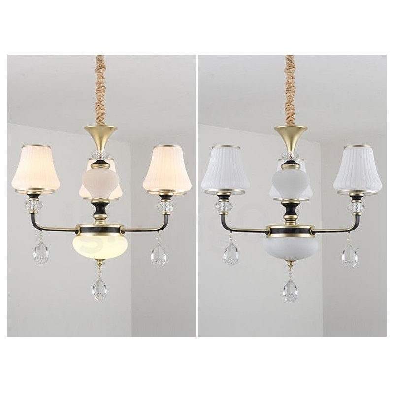 Lustre moderno contemporâneo retrô de luxo em cristal com abajur de vidro