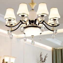 Lustre moderno contemporâneo retrô de luxo em cristal com abajur de vidro