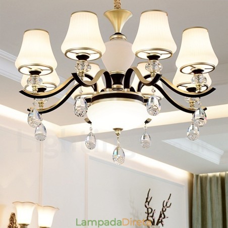 Lustre moderno contemporâneo retrô de luxo em cristal com abajur de vidro Lustre moderno contemporâneo retrô de luxo em cristal com abajur de vidro