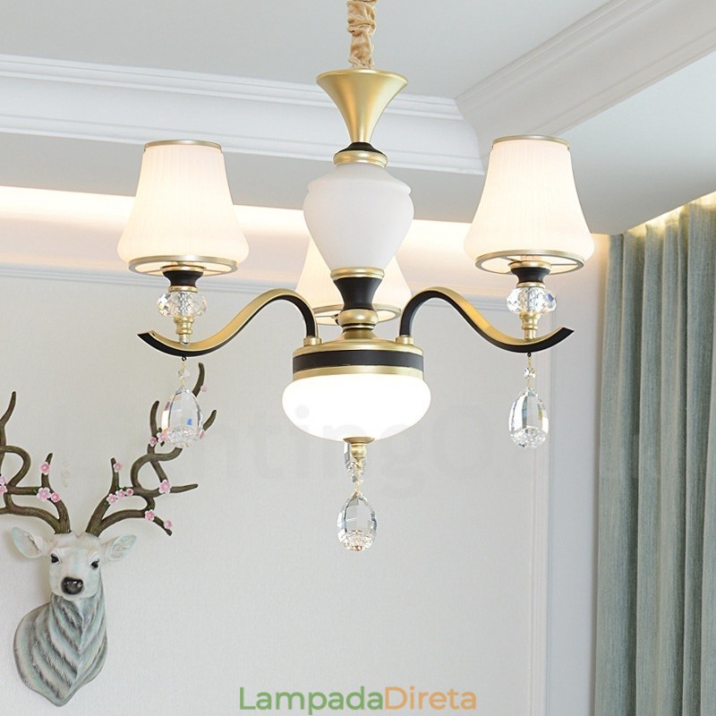 Lustre moderno contemporâneo retrô de luxo em cristal com abajur de vidro