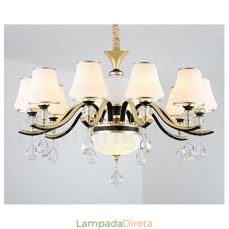 Lustre moderno contemporâneo retrô de luxo em cristal com abajur de vidro