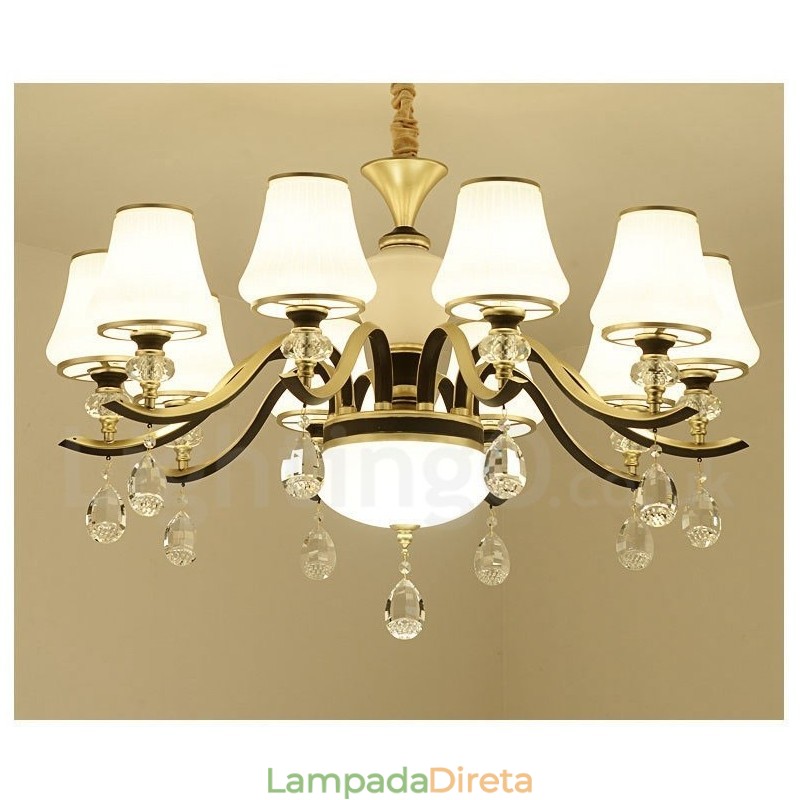 Lustre moderno contemporâneo retrô de luxo em cristal com abajur de vidro