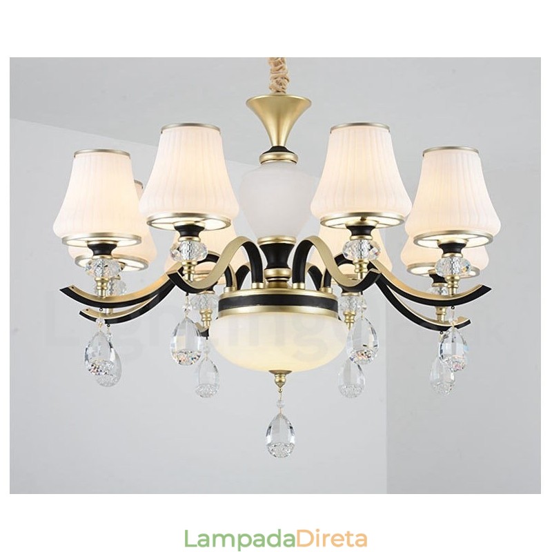 Lustre moderno contemporâneo retrô de luxo em cristal com abajur de vidro