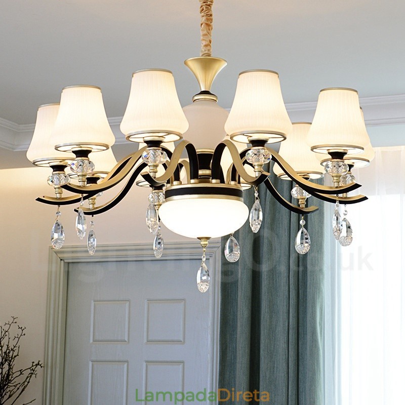 Lustre moderno contemporâneo retrô de luxo em cristal com abajur de vidro