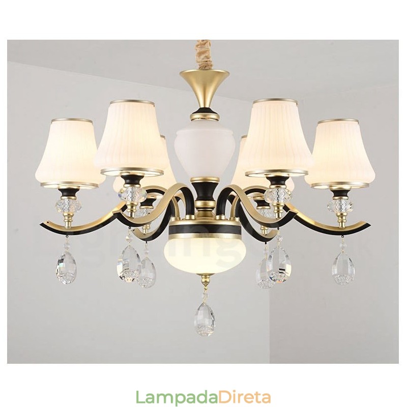 Lustre moderno contemporâneo retrô de luxo em cristal com abajur de vidro