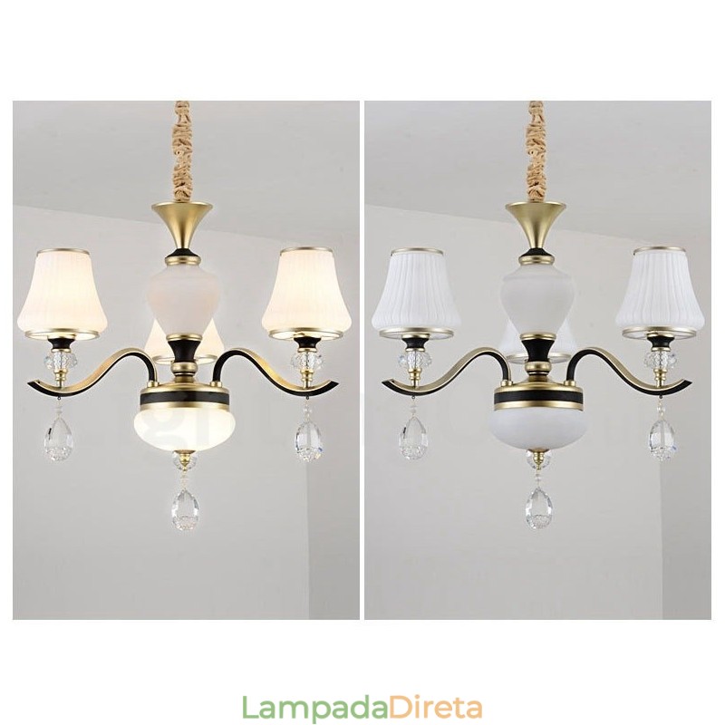 Lustre moderno contemporâneo retrô de luxo em cristal com abajur de vidro