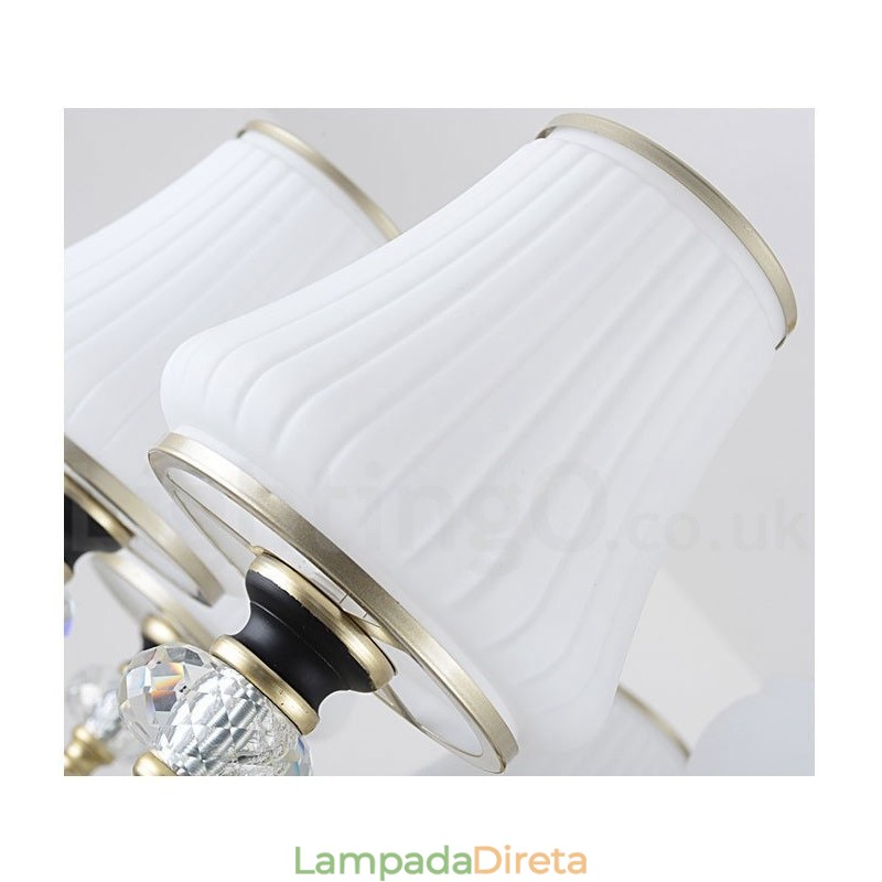 Lustre moderno contemporâneo retrô de luxo em cristal com abajur de vidro