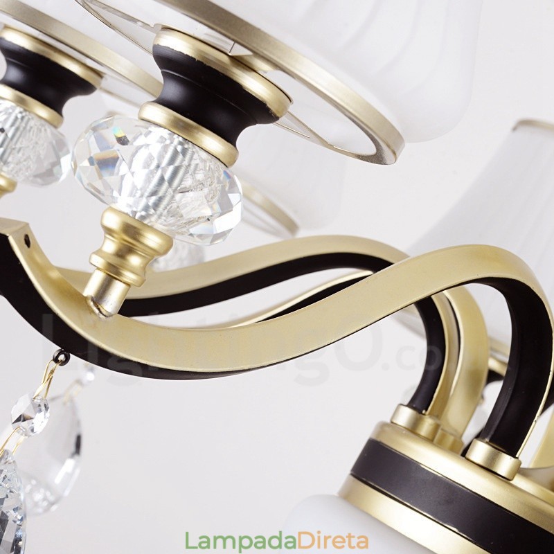 Lustre moderno contemporâneo retrô de luxo em cristal com abajur de vidro