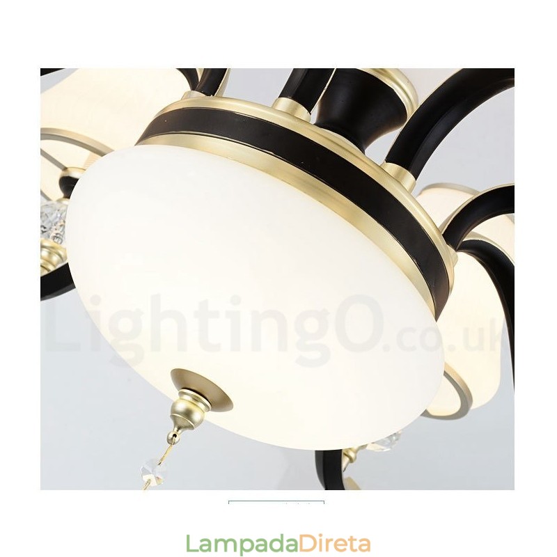 Lustre moderno contemporâneo retrô de luxo em cristal com abajur de vidro