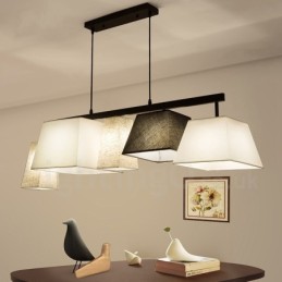 Luminária pendente moderna contemporânea de aço com 5 luzes e cúpula de tecido