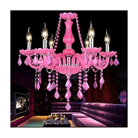 Lâmpada de café Projeto Light Candle Cristal Luminária Pendente Rosa Lâmpada de café Projeto Light Candle Cristal Luminária Pendente Rosa