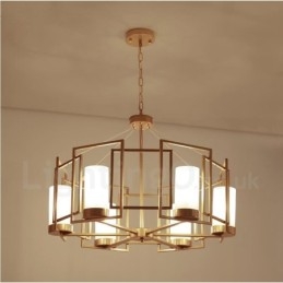 Luminária pendente moderna contemporânea de latão com 6 luzes e cúpula de vidro