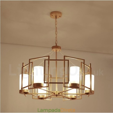Luminária pendente moderna contemporânea de latão com 6 luzes e cúpula de vidro Luminária pendente moderna contemporânea de latão com 6 luzes e cúpula de vidro