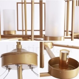 Luminária pendente moderna contemporânea de latão com 6 luzes e cúpula de vidro