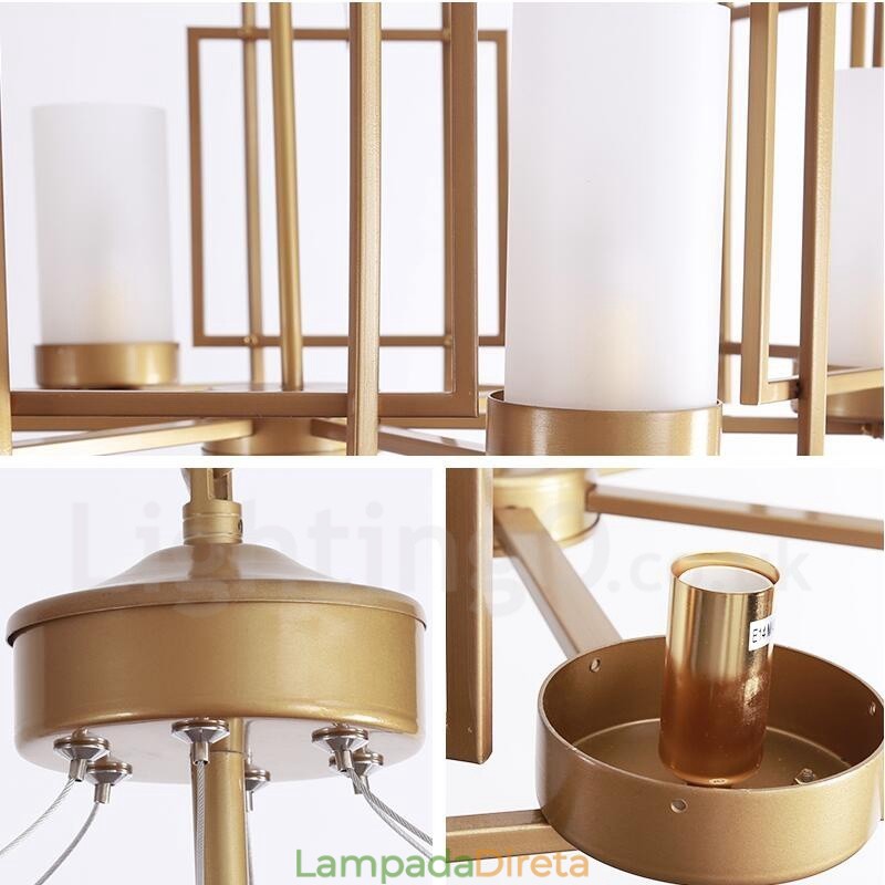 Luminária pendente moderna contemporânea de latão com 6 luzes e cúpula de vidro