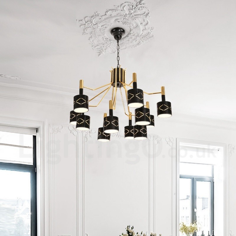 Lustre moderno contemporâneo de aço de 12 luzes com cúpula de aço