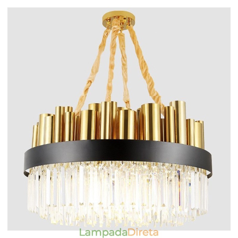 Luminária pendente moderna contemporânea de aço com 16 luzes e cúpula de cristal