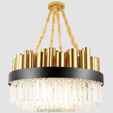 Luminária pendente moderna contemporânea de aço com 16 luzes e cúpula de cristal Luminária pendente moderna contemporânea de aço com 16 luzes e cúpula de cristal