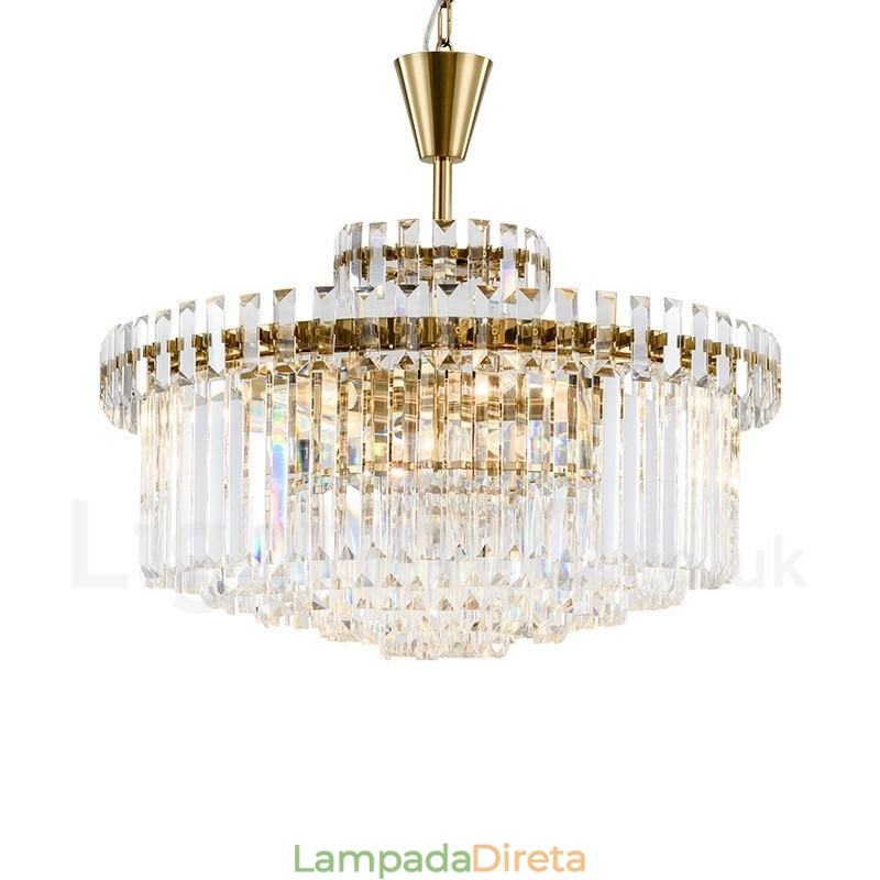 Luminária pendente moderna contemporânea de aço com 9 luzes e cúpula de cristal